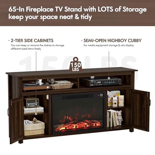 YESHOMY Farmhouse TV Stand for Televisions up to 65 Inches, Sliding Barn Doors and Storage Cabinets, Console Table and Media Furniture for Living Room, 58 Inch, Milk White