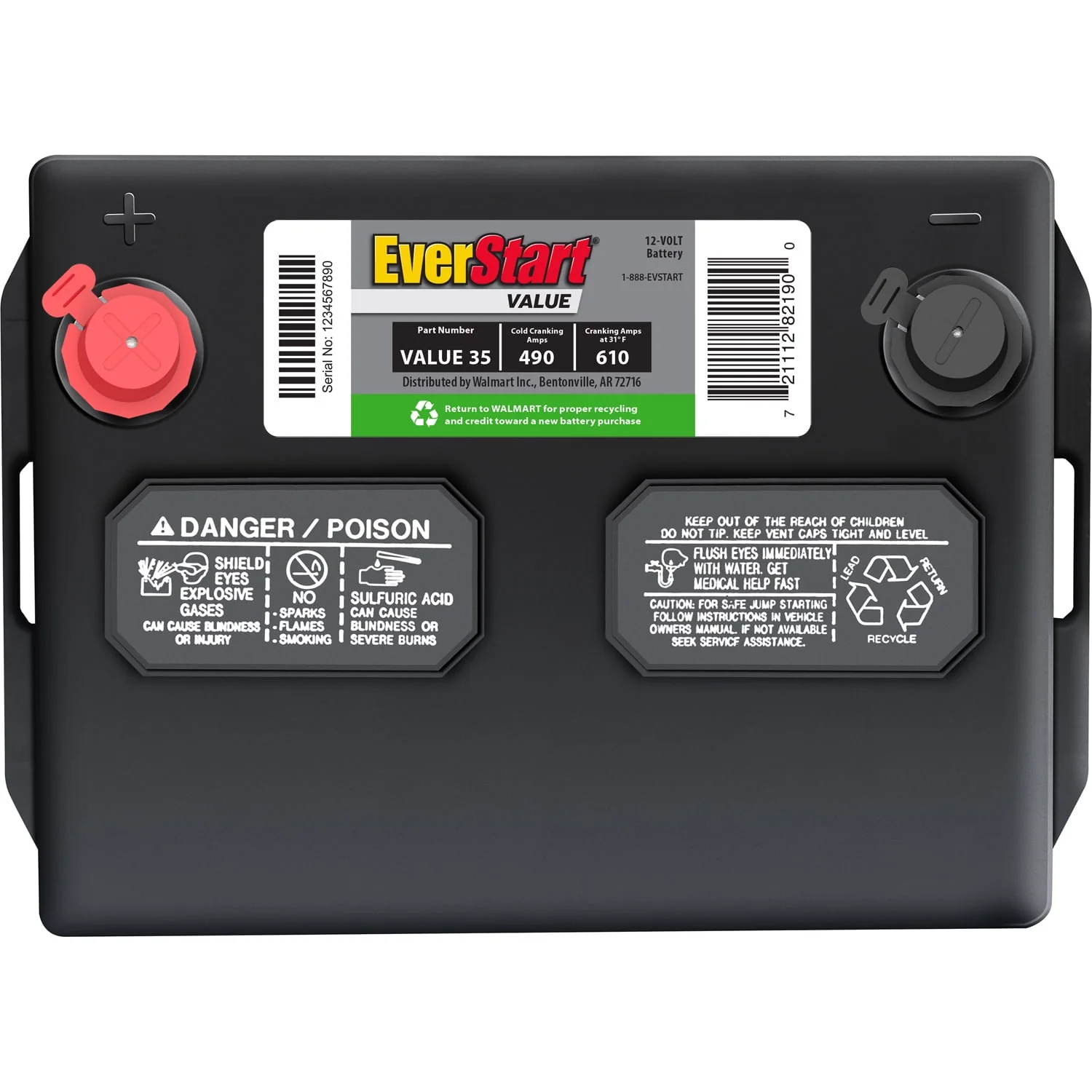 EverStart Value Lead Acid Automotive Battery, Group Size 35 12 Volt, 490 CCA