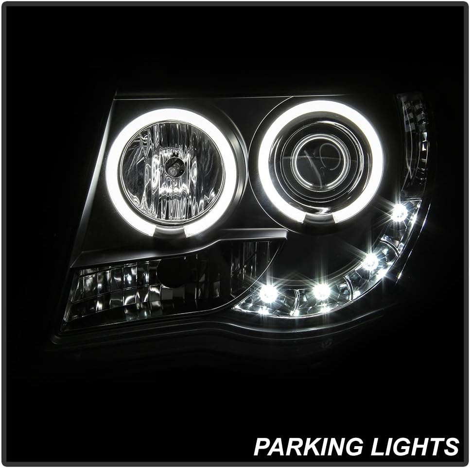 ACANII - For 2005-2011 Toyota Tacoma LED DRL CCFL Halo Black Housing Projector Headlights Headlamps, Driver & Passenger