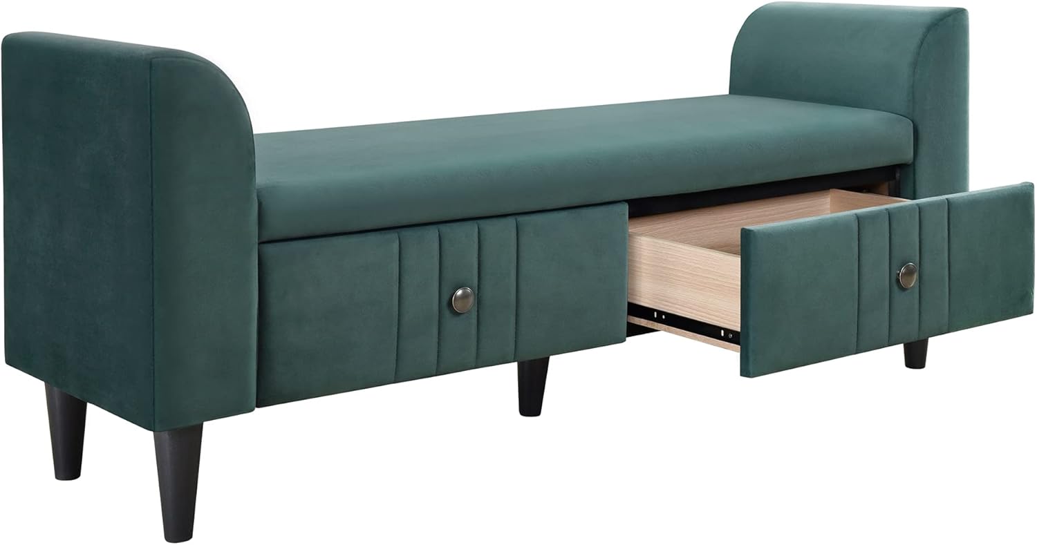 Merax Luxury Upholstered Velvet Bed Set- Full Bed, Bed Storge Bench and 2 Nightstands/Platform Bed Frame with Headboard/Easy Assembly, Green