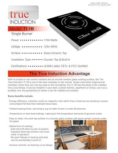 True Induction TI-1B Single Burner Counter Inset Energy Efficient Induction Cooktop, Black