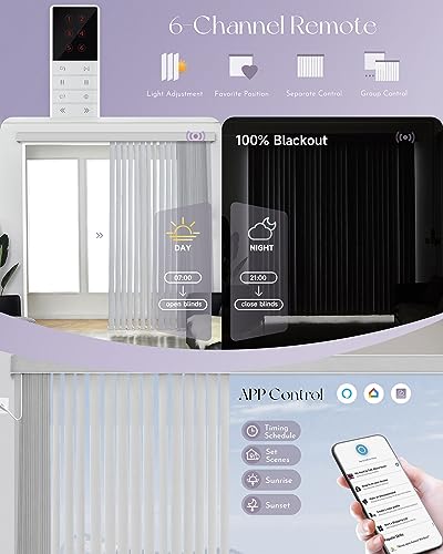 Graywind Motorized Vertical Blinds Compatible with Alexa Google Privacy Reversible Blackout Smart Vertical Blind Remote Control Track Slats Set for Home Office, Width Up to 157", Contract Color