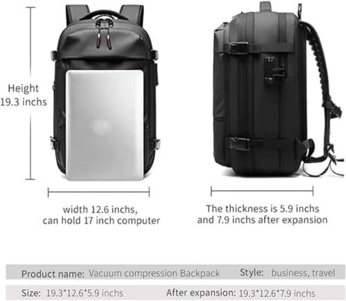 Vacpack Backpack, Anti Theft Vacpack Travel Vacuum Backpack, 60L Expandable Backpack, Water Resistant (Grey+ Electric Vacuum)