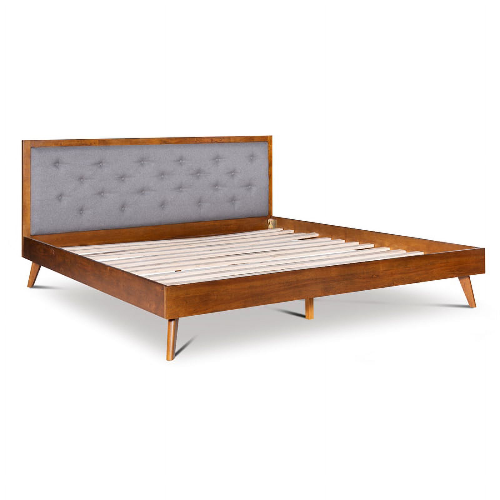 Allora Mid-Century Wood/Polyester King Platform Bed in Medium Brown