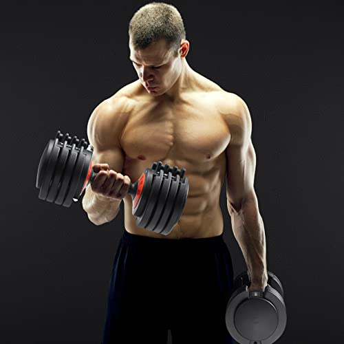 55 lbs Pair Adjustable Dumbbell, Fast Adjust Dumbbell Weight for Exercises Pair Dumbbells for Men and Women in Home Gym Workout Equipment, Dumbbell with Tray Suitable for Full Body