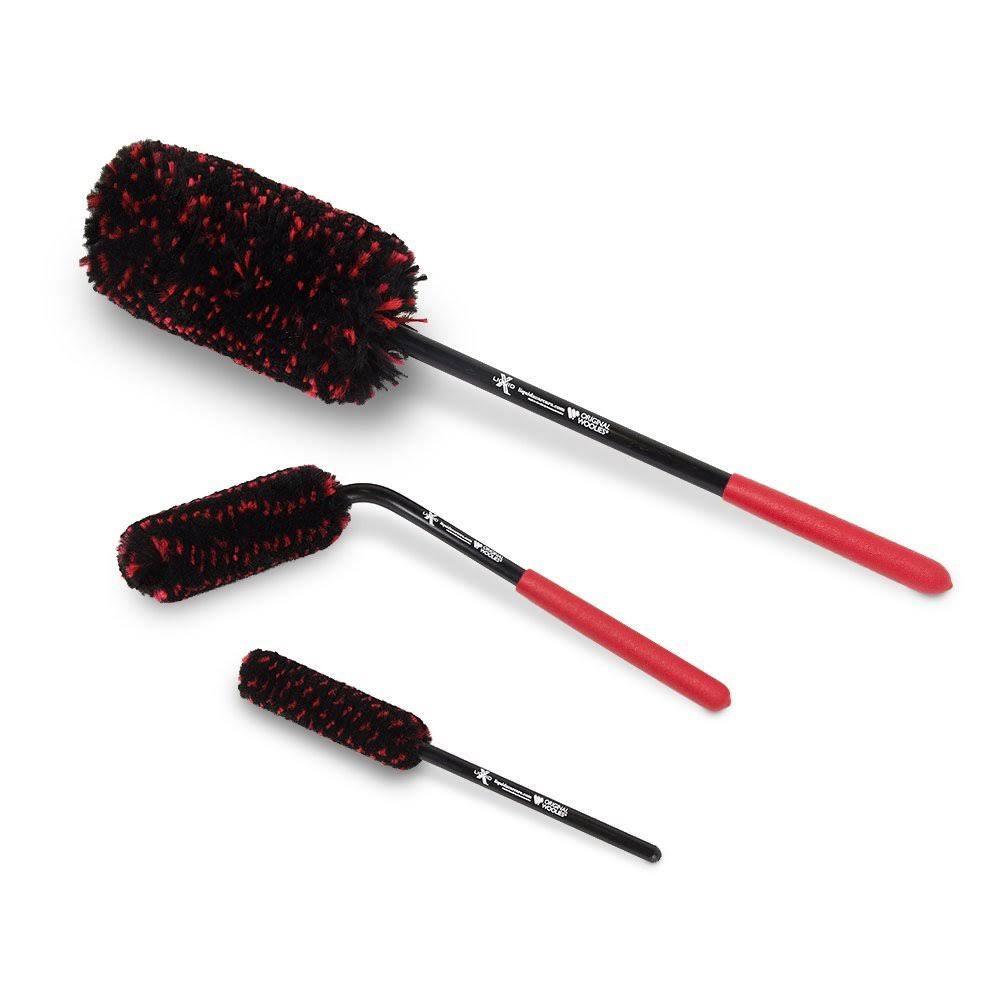 Liquid x Original Wheel Woolies Brushes 3 Piece Kit - Includes Angled Caliper Spoke Brush - USA Made - Black - New u0026 Improve