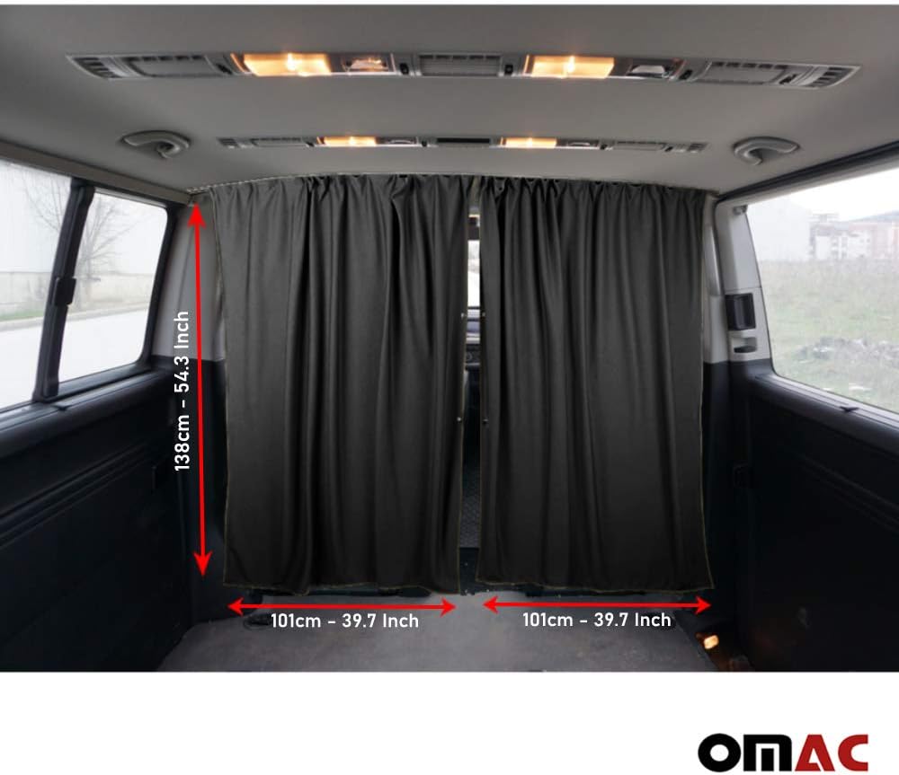 OMAC Van Cab Divider Curtains Campervan Sunshade Blinds Kit Black | Fits Mercedes Accessories 2 pcs. Curtains 1pcs. Profiles Screws (54x39 ?nch)