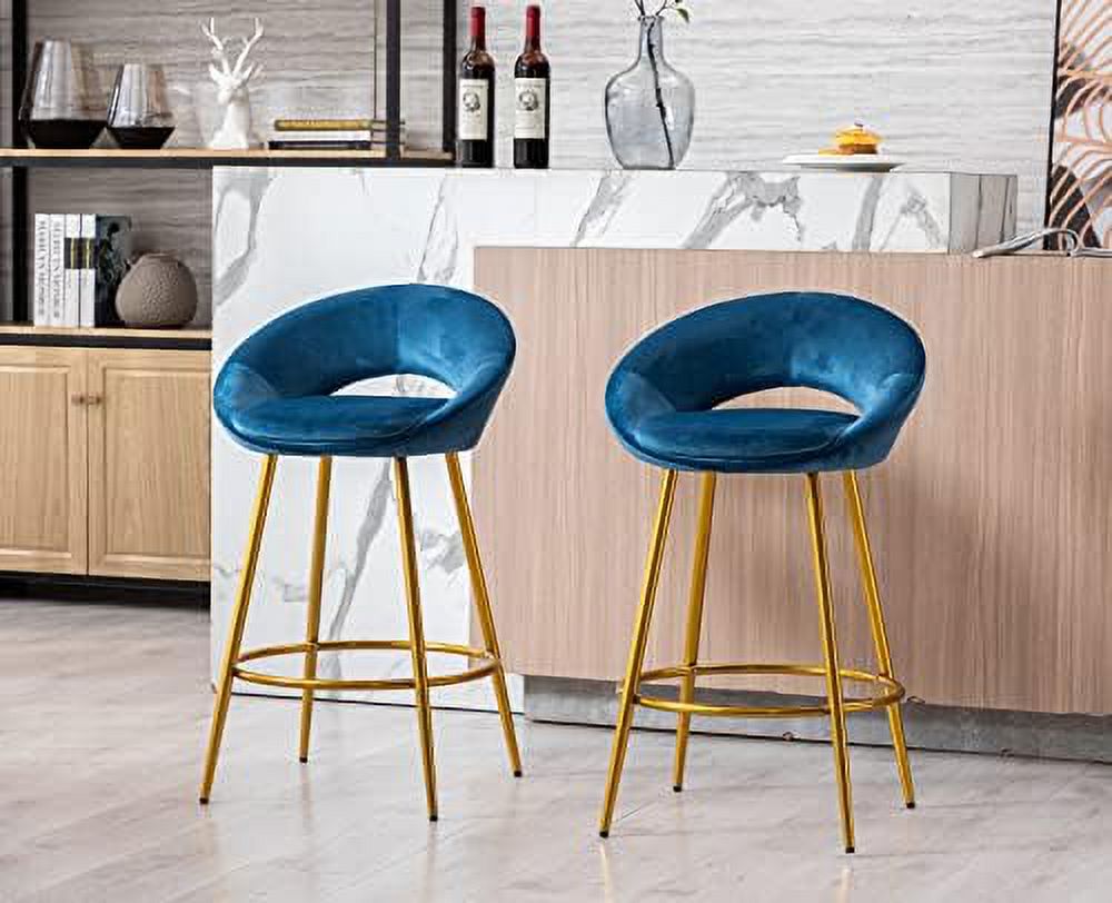 NLIBOOMLife Lovely 30" Velvet  Stools  with Gold Metal Legs  Mid Century Modern  Stools Low Back for Kitchen Island Home Pub-Silver