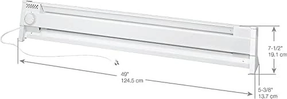 F Series 49" Portable Electric Baseboard Heater (Model: 4P1500W, Part: 05601), 5120 BTU, 120 Volt, 1500 Watt, White