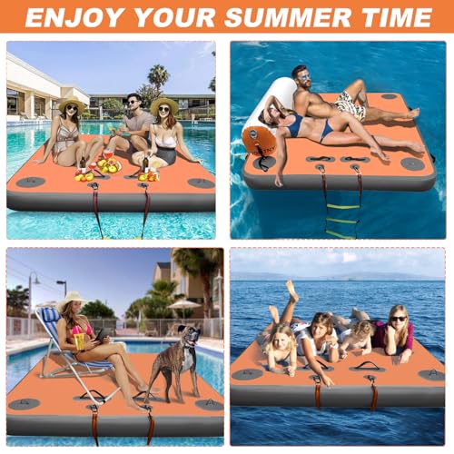 VOFiTNY Inflatable Floating Dock, Swim Platform Floating Dock for Lakes, Lake Floats for Adults, Island Raft Mat for Lake Beach Ocean, Non-Slip Surface