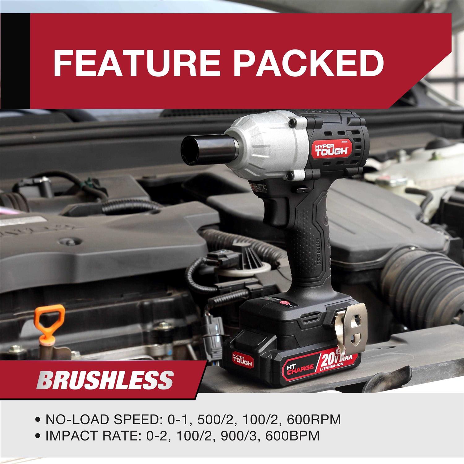 Hyper Tough Brushless 20V Max Lithium-Ion Cordless Impact Wrench 1/2 inch Anvil