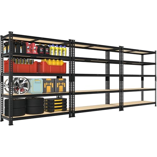5 Tier Garage Storage Shelves - 32" W x 16" D x 63" H Adjustable Heavy Duty Metal Shelving Unit, Garage Shelving Utility Storage Rack for Basement, Pantry, Kitchen, Black, 2 PCS