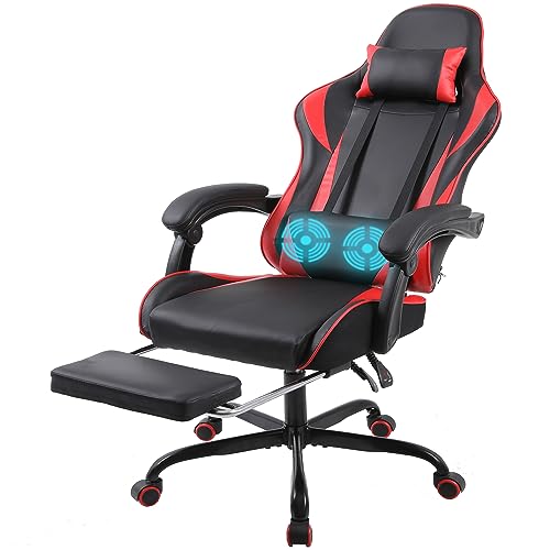 Ergonomic Gaming Chair with Footrest Racing Style, Grey and Black Gaming Chair with Massage,Computer Video Gaming Chair for Adults Comfortable
