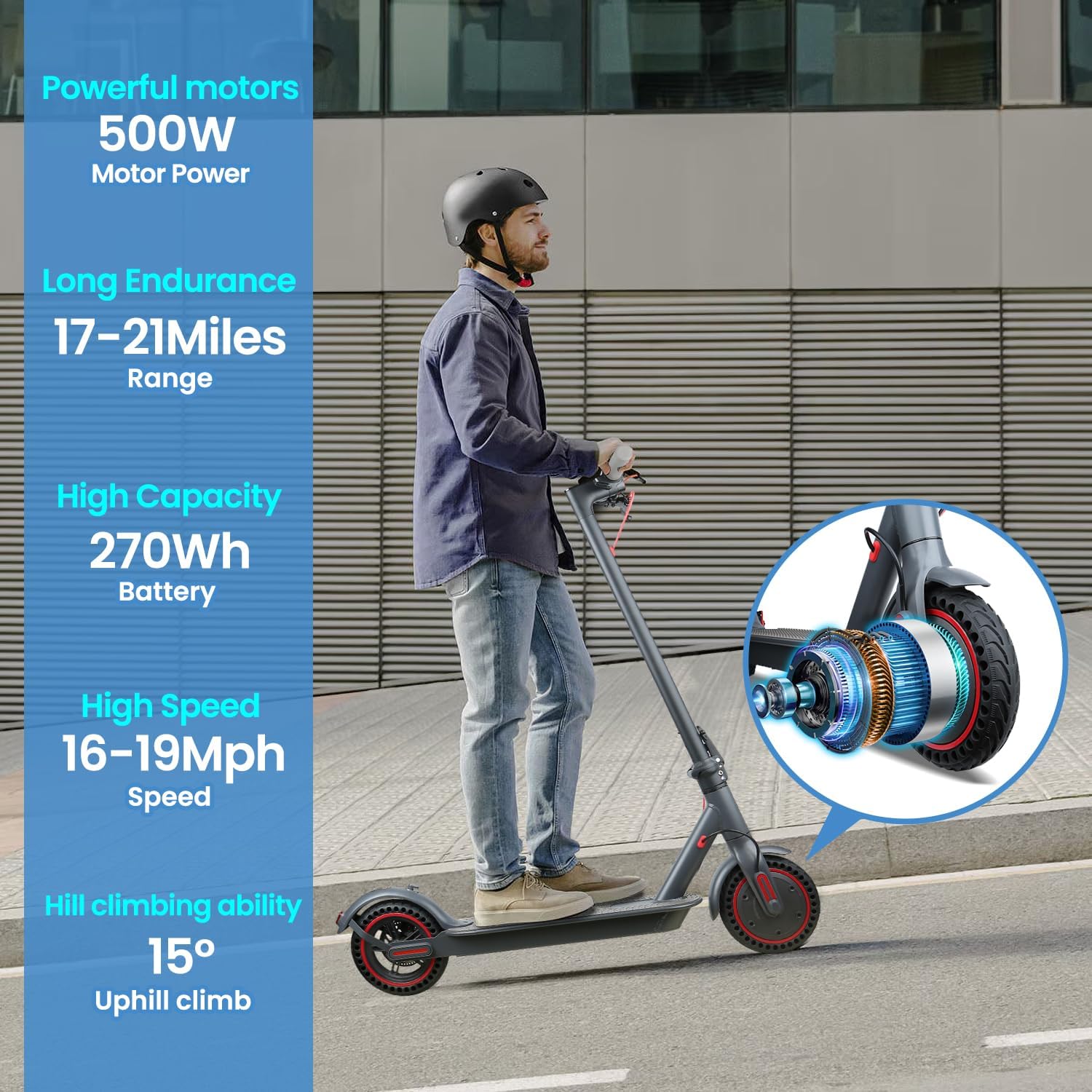 Electric Scooter, 500W Motor 16/19MPH Top Speed Escooter, with Acc Cruise Control/Dual Braking System E Scooter for Adults (RED)
