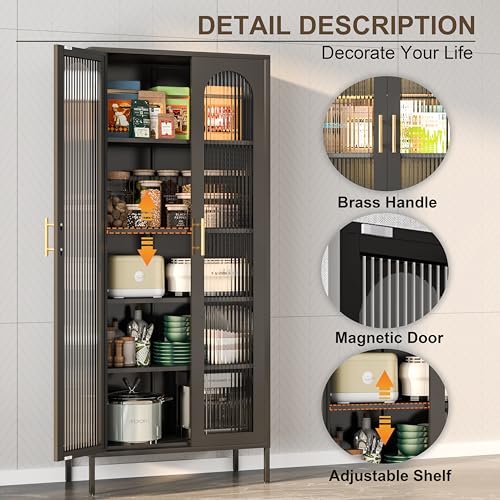 71" Display Cabinet with Glass Doors, Curio Cabinet with 4 Adjustable Shelves, Glass Cabinet Display Cases for Collectibles,Black Tall Metal Cabinet for Home Office,Living Room,Kitchen
