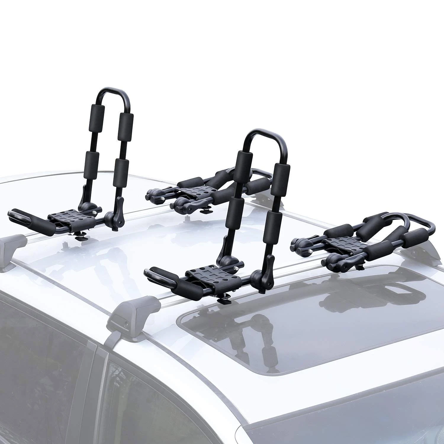 Leader Accessories Folding Kayak Rack 4 Pcs/Set J Bar Car Roof Rack for Canoe Surf Board Sup on Roof Top Mount on Suv, Car and T
