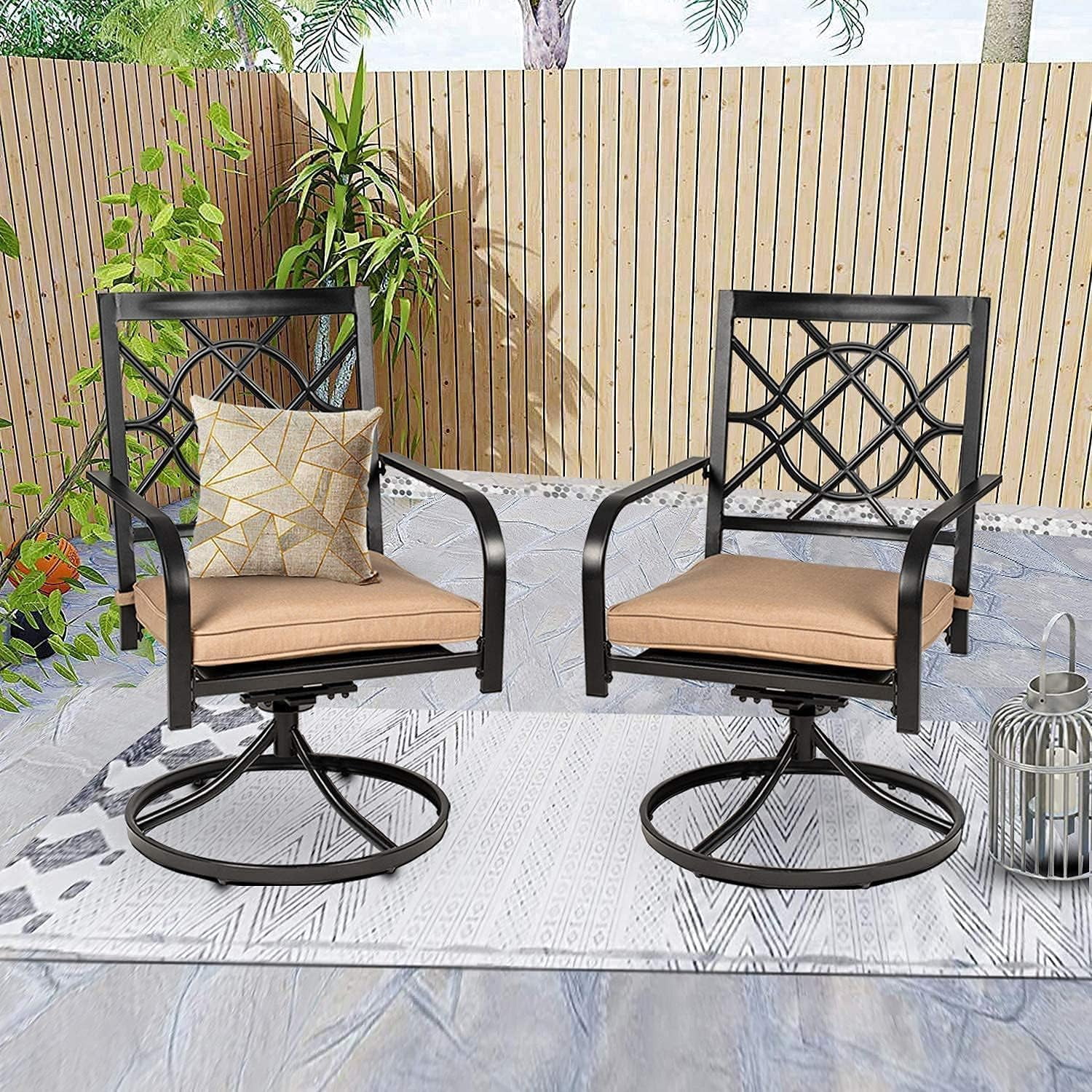 SUNCROWN 4 Pieces Outdoor Dining Set Metal Swivel Cushioned Wrought IronChairs Patio Furniture Sets for Backyard, Lawn, Garden, Black