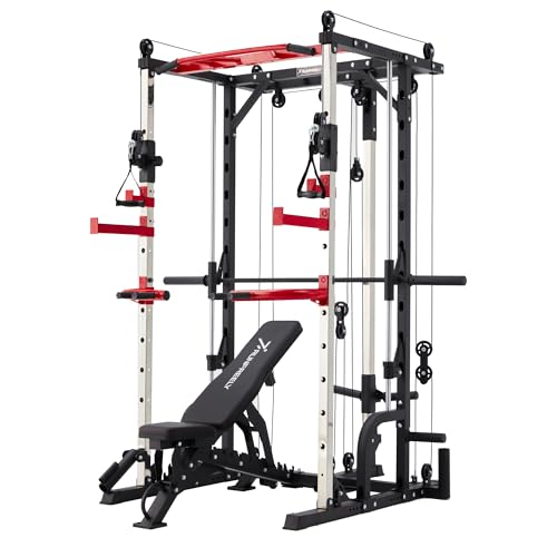 Smith Machine Home Gym with Cable Crossover, All-in-ONE Trainer Power Cage Smith for Strength Training