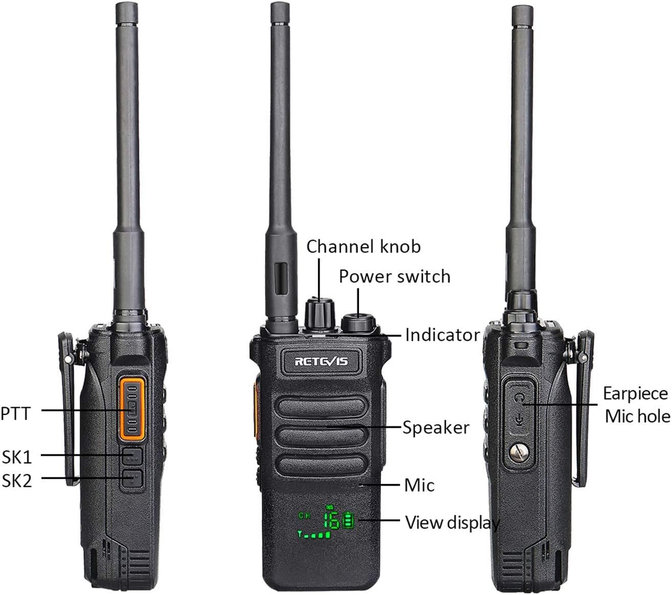 Retevis RT86 Two Way Radios Long Range Rechargeable,High Power Heavy Duty 2600mAh 2 Way Radios,Remote Alarm Walkie Talkies Adults with Shoulder Mic(4 Pack)