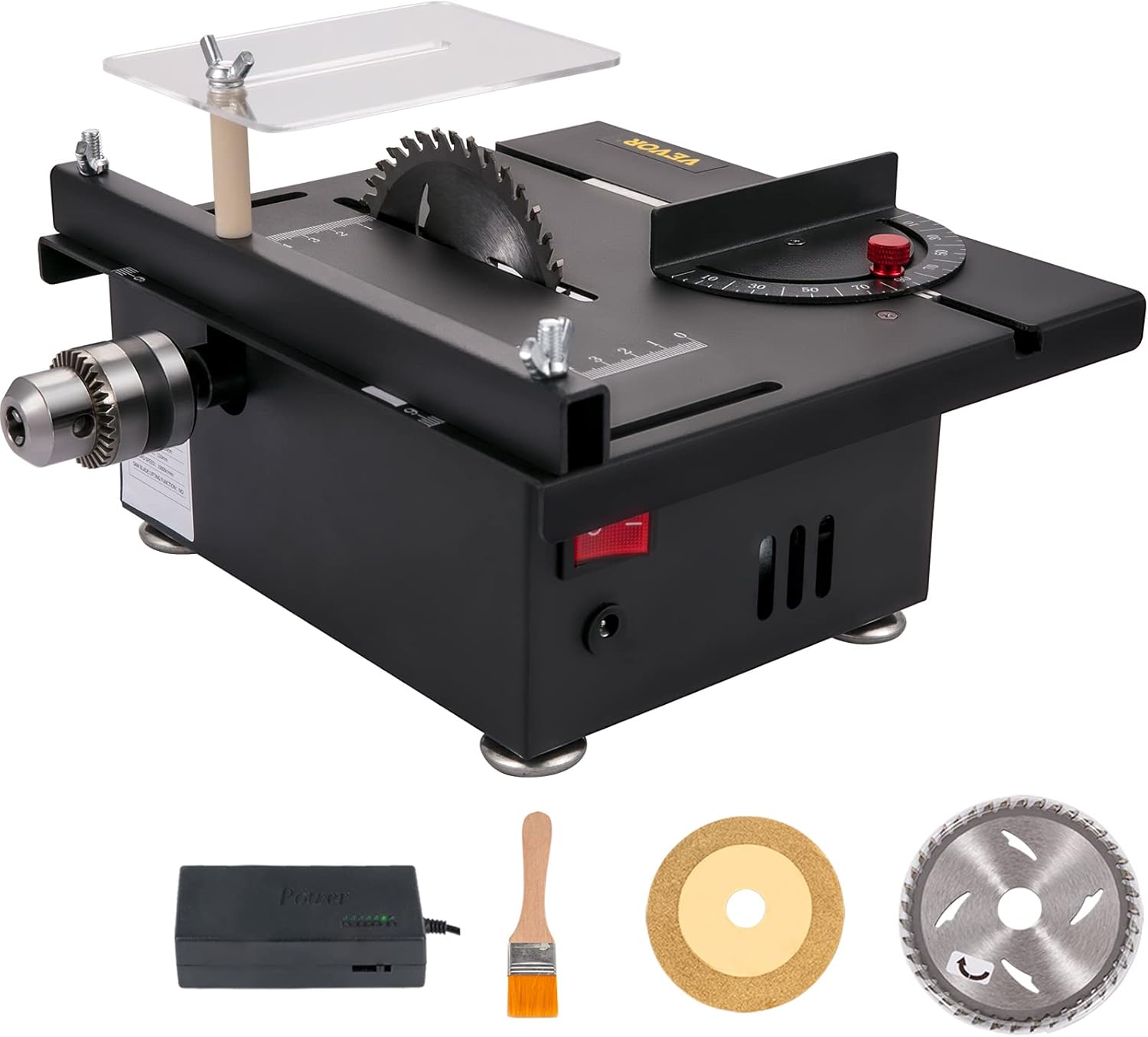 VEVOR Mini Table Saw, 96W Hobby Table Saw for Woodworking, 0-90 Angle Cutting Portable DIY Saw, 7-Level Speed Adjustable Multifunctional Table Saws, 1.3in Cutting Depth Mini Precision Table Saw Item