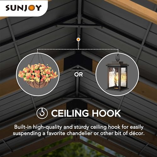 Sunjoy Carport 11 ft. x 20 ft. Standard Wood Gazebo Heavy Duty Garage, Cedar Framed Gazebo Car Shelter with Metal Roof and Movable Ceiling Hook