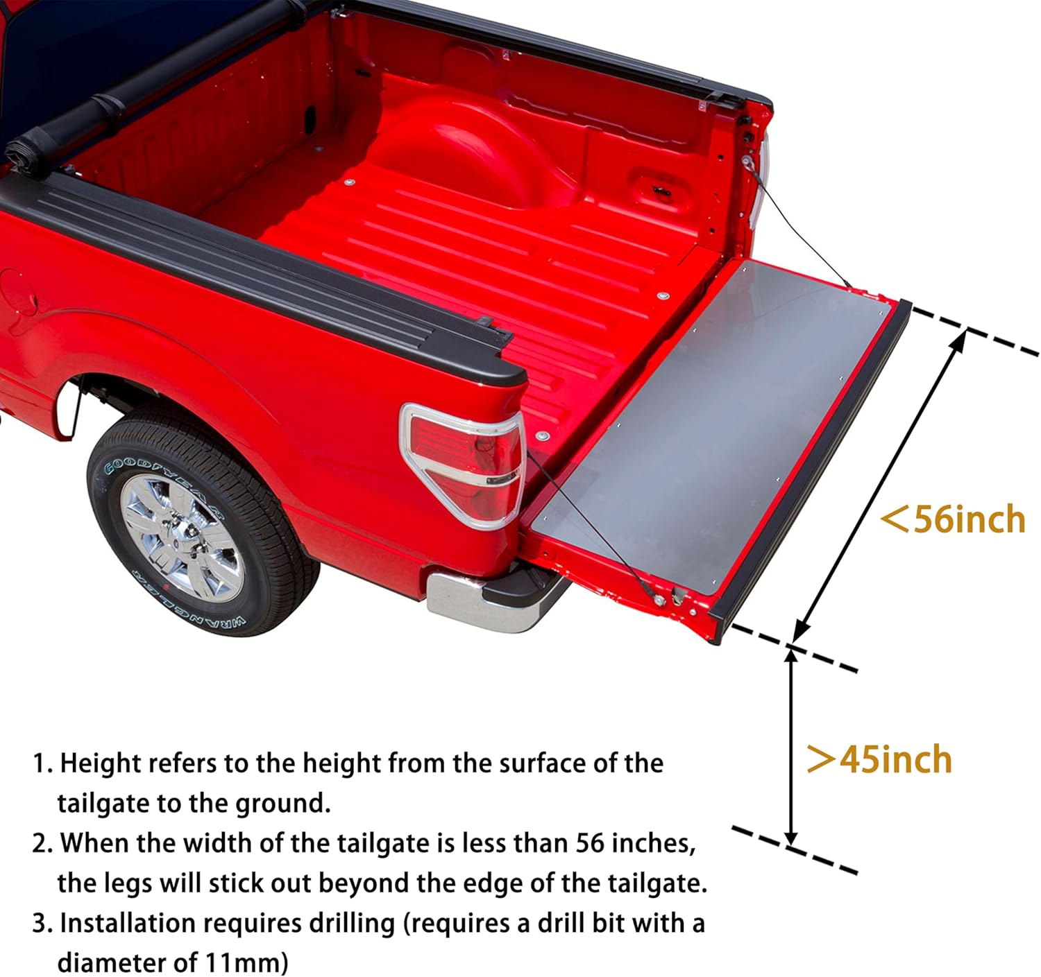 45" Foldable Pickup Truck Tailgate Ladder with Grab Handle, 360° Rotatable Heavy Duty Universal Folding Tailgate Step Ladder with Handrail for Pickup Truck (F250, RAM 2500 etc.) Accessories