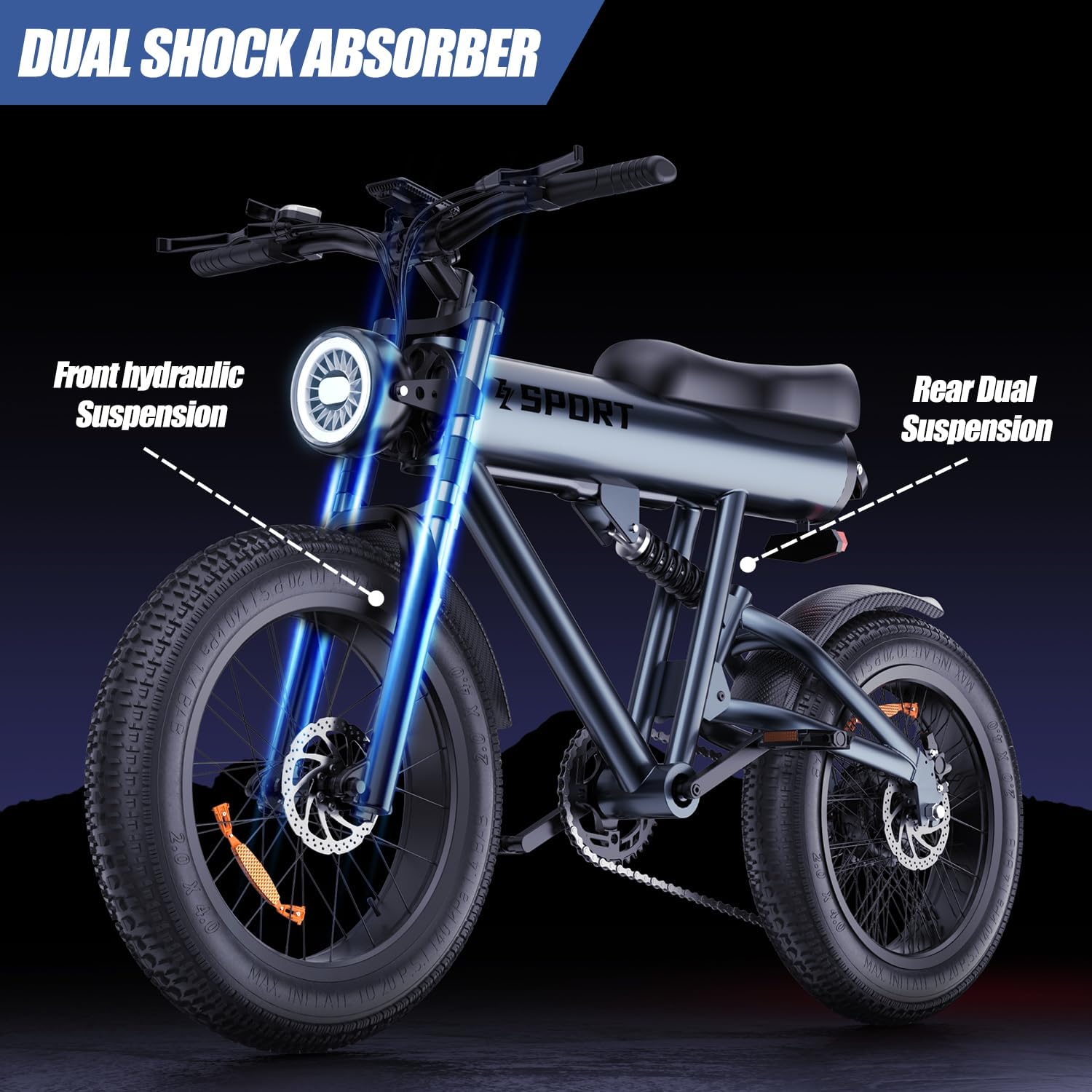 AZHAR 750W Electric Bike for Adult, 20" Fat Tire Ebike Aluminum Frame, 30 Mph Max Speed, Electric Bicycle with 840Wh Removable Battery, Range 55 Miles, 7 Speed & Full Suspension (S18-GreyBlue)