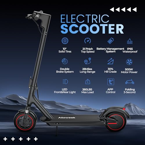 Electric Scooter, 10" /8.5" Solid Tires, 500W/350W Motor,19/22Mph, 22/28/52 Miles Long Range, Folding E-Scooter with Dual Suspension and Braking System