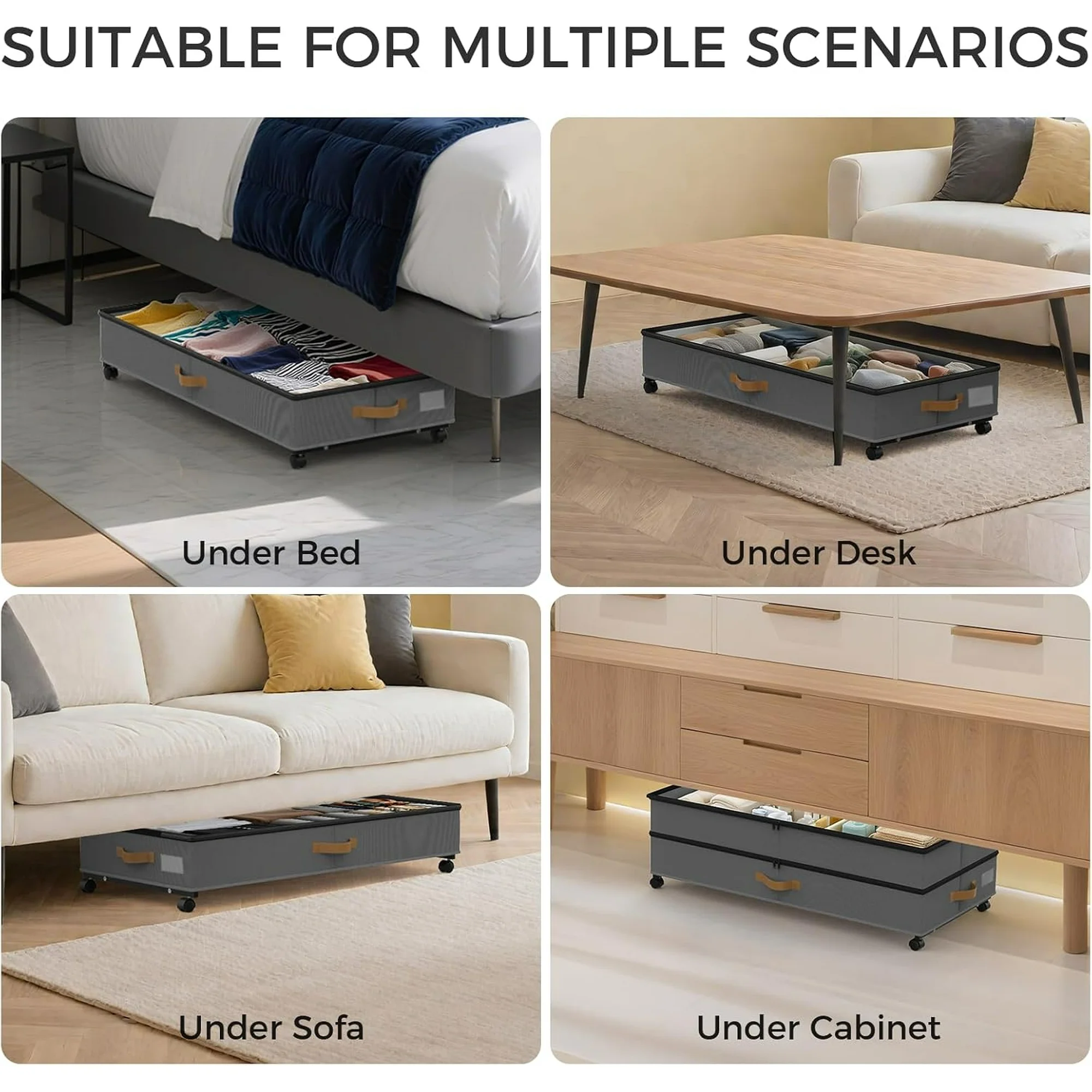 Under Bed Storage with Wheels 2-Pack, 75L XXL Under the Bed Storage Containers Large, 12 Tall Adjustable Storage for Underbed with Lids, Rolling for Shoes, Clothes, Blankets (Grey)