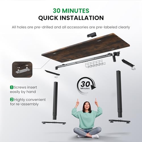 SIAGO Electric Standing Desk Adjustable - 48 x 24 Inch Sit Stand up Desk with Cable Management - 3 Memory Preset Adjustable Height Table