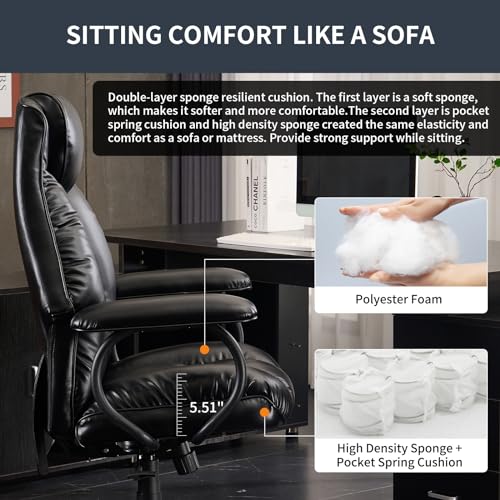 Office Chair Big and Tall, High Back Home Office Chair 400 lbs, Executive Chair, Desk Chair, Ergonomic Office Chair with Padded Armrest, Swivel Computer Chair PU Leather (Dark Brown)