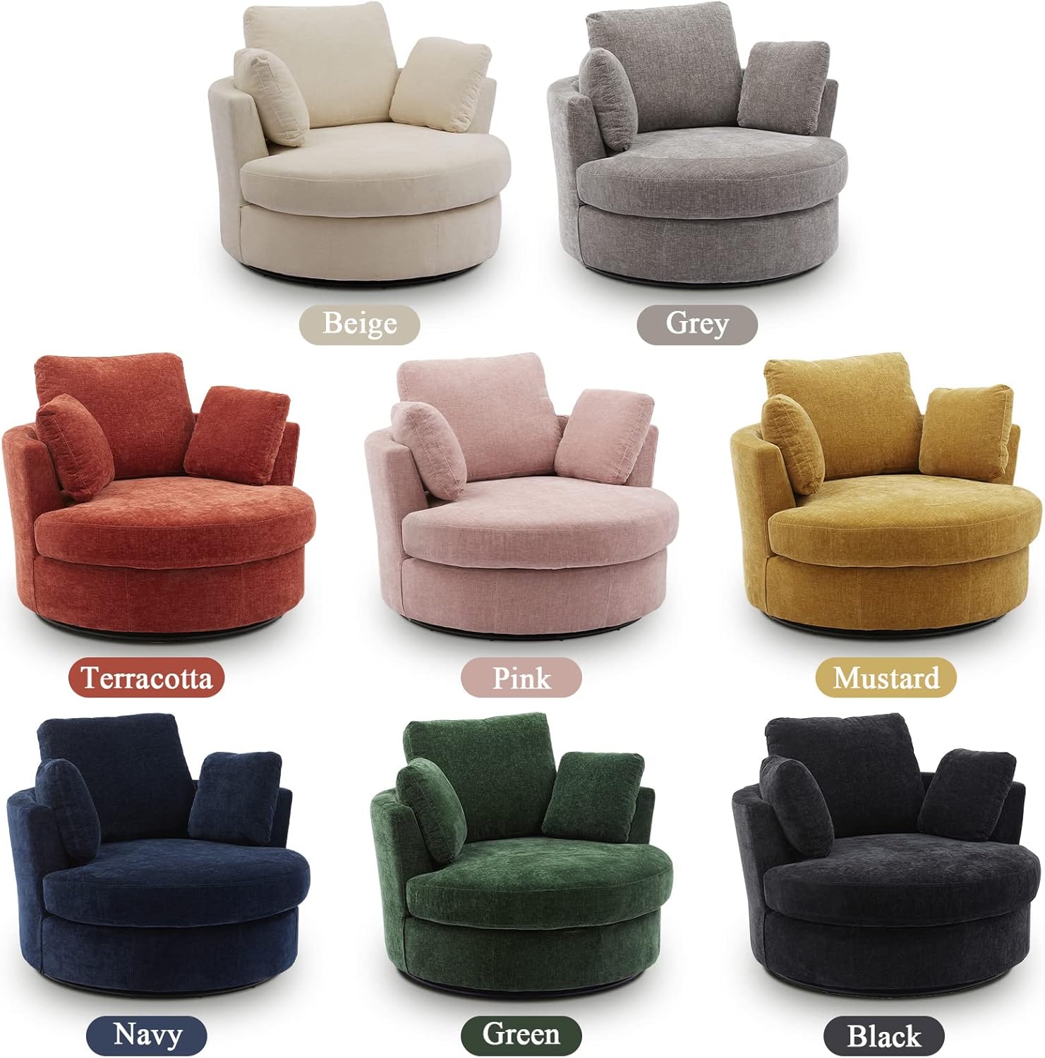 Swivel Barrel Chair for Living Room, Modern Round Swivel Chair Sofa Chair Chenille Club Chair Boucle Chair Armchair Decorative Furniture Nursery Chair, Bedroom, Classroom Corner Chair (Black)