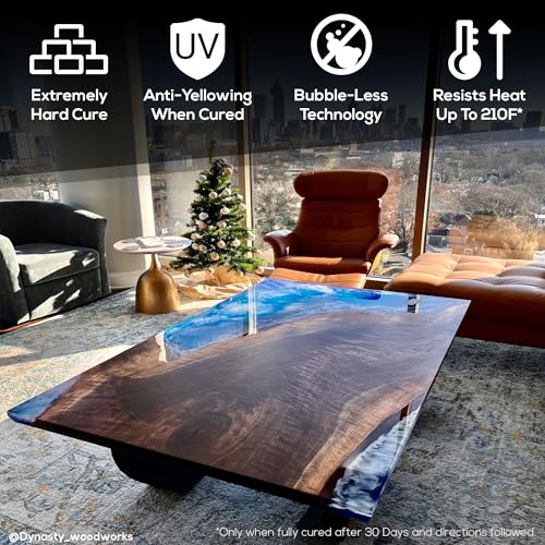 Deep Pour Epoxy Resin Liquid Glass 3 Gallon Kit, 2-4 inch Super Clear Flow Casting Resin Kit, High Temp Heat UV Resistant Epoxy, Bubble Free Food Grade Safe Low Viscosity Cast + Resin Pigment Pack