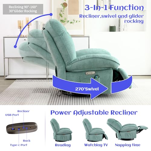 EDWELL Power Recliner Chair with Heated and Massage, Modern Swivel Rocking Recliner Chairs for Adults, Small Recliner Single Lounge Chair with USB,USB-C Ports for Living Room, Bedroom
