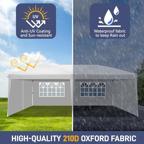 10x20 White Pop Up Canopy Tent Heavy Duty with 6 sidewalls Commercial Outdoor Party Tent Event Wedding Tents Instant Canopy Gazebo with Carry Bag UPF 50+ Waterproof Adjustable Height