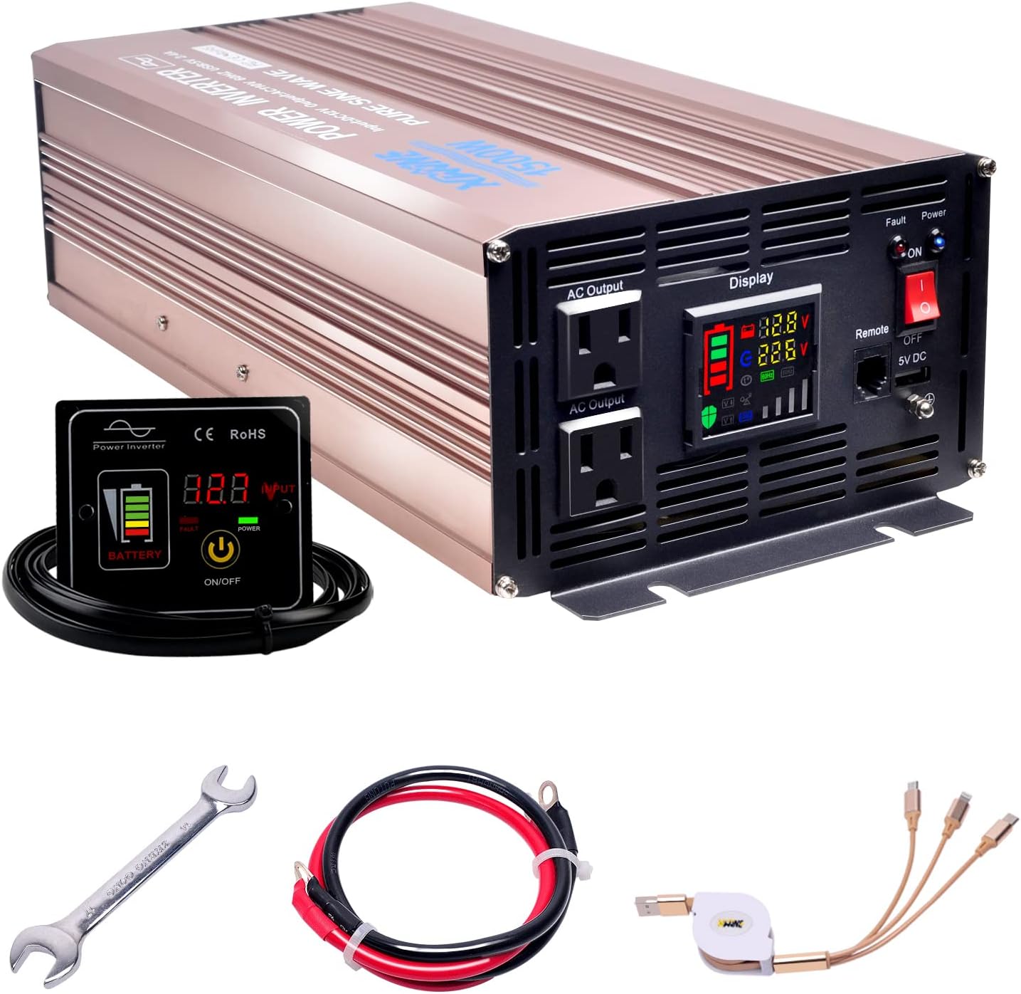 XWJNE 500 Watts Power Inverter 12V to 110V Pure Sine Wave Car Plug Inverter Adapter Power DC to AC Converter with LED Display and 4.2A USB Charging Ports & 2 AC Outlets Car Charger Pack of 2