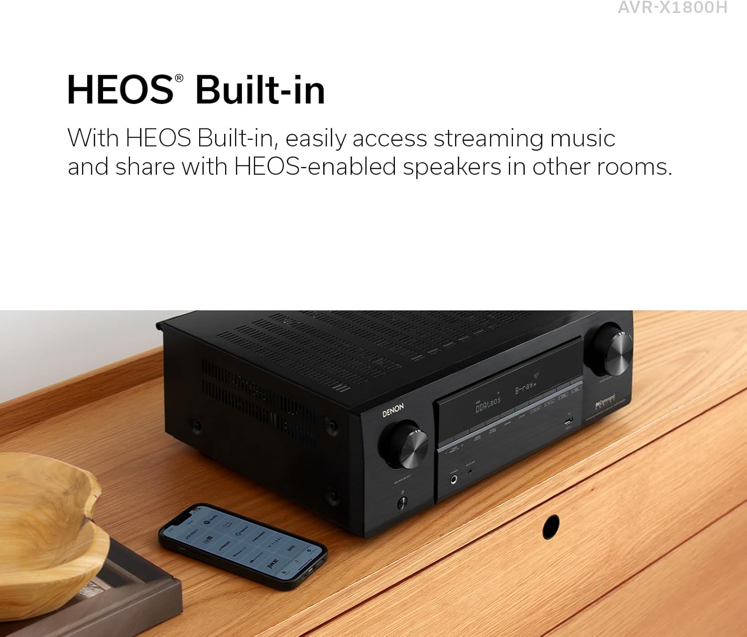 Denon AVR-X1800H 7.2 Channel AV Receiver - 80W/Channel, Wireless Streaming via Built-in HEOS, WiFi, & Bluetooth, Supports Dolby Vision, HDR10+, Dynamic HDR, and Home Automation Systems