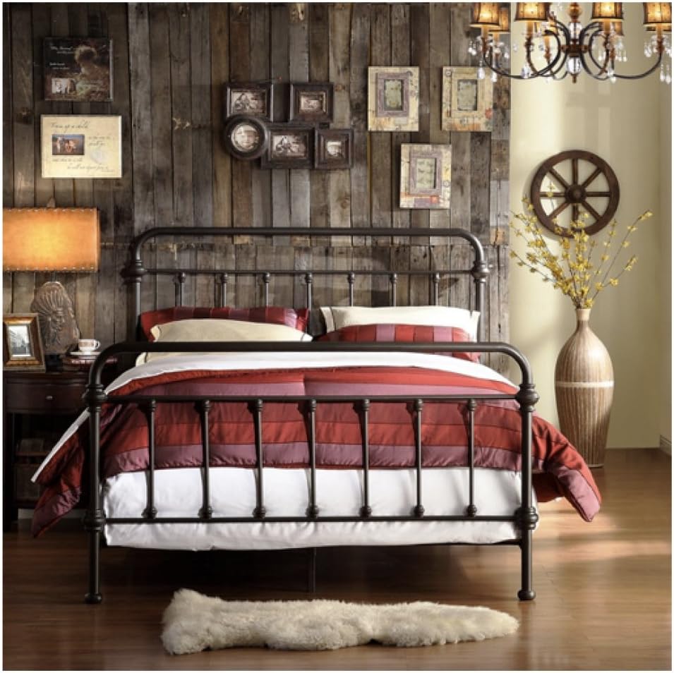 TRIBECCA home Wrought Iron Bed Frame Dark Bronze Metal Queen Size USA Vintage Look Shabby Chic French Country (Queen)