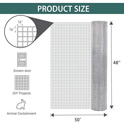 48" x 200' Hardware Cloth 1/2 inch Galvanized Wire mesh - 19 Gauge Welded Cage Metal Wire Fence, for Garden Rabbit Fencing Chicken Coop Metal Fence/Run/Cage/Pen/Vegetables Garden