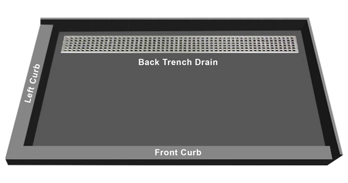 Double Threshold Shower Base with Designer Grate Tile Redi Size: 5.75x22 H x 34x22 W x 48x22 D, Drain Location: Left, Finish: Po