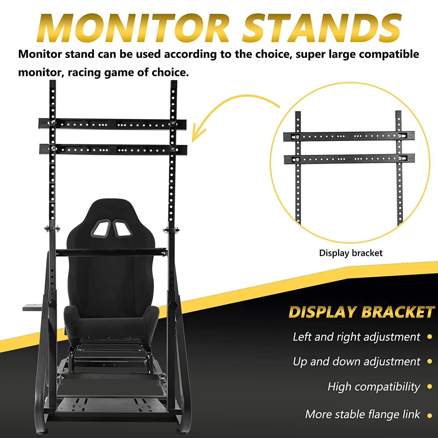 Marada G923 Racing Simulator Cockpit with Monitor Stand Game Seat Fit for Logitech G920 T500 Fanatec