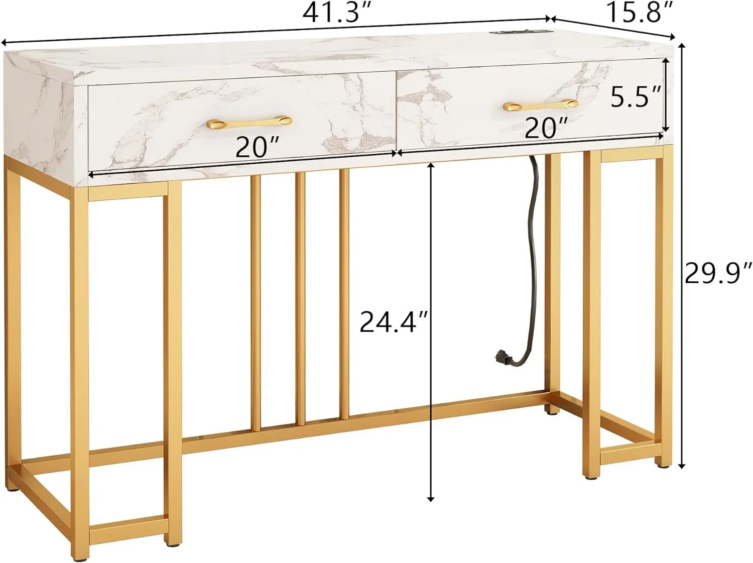 Console Table for Entryway, Sofa Table Narrow Long, 1-Tier Entryway Hallway Table with 2 Drawer for Entryway, Living Room, Couch (Marble White)