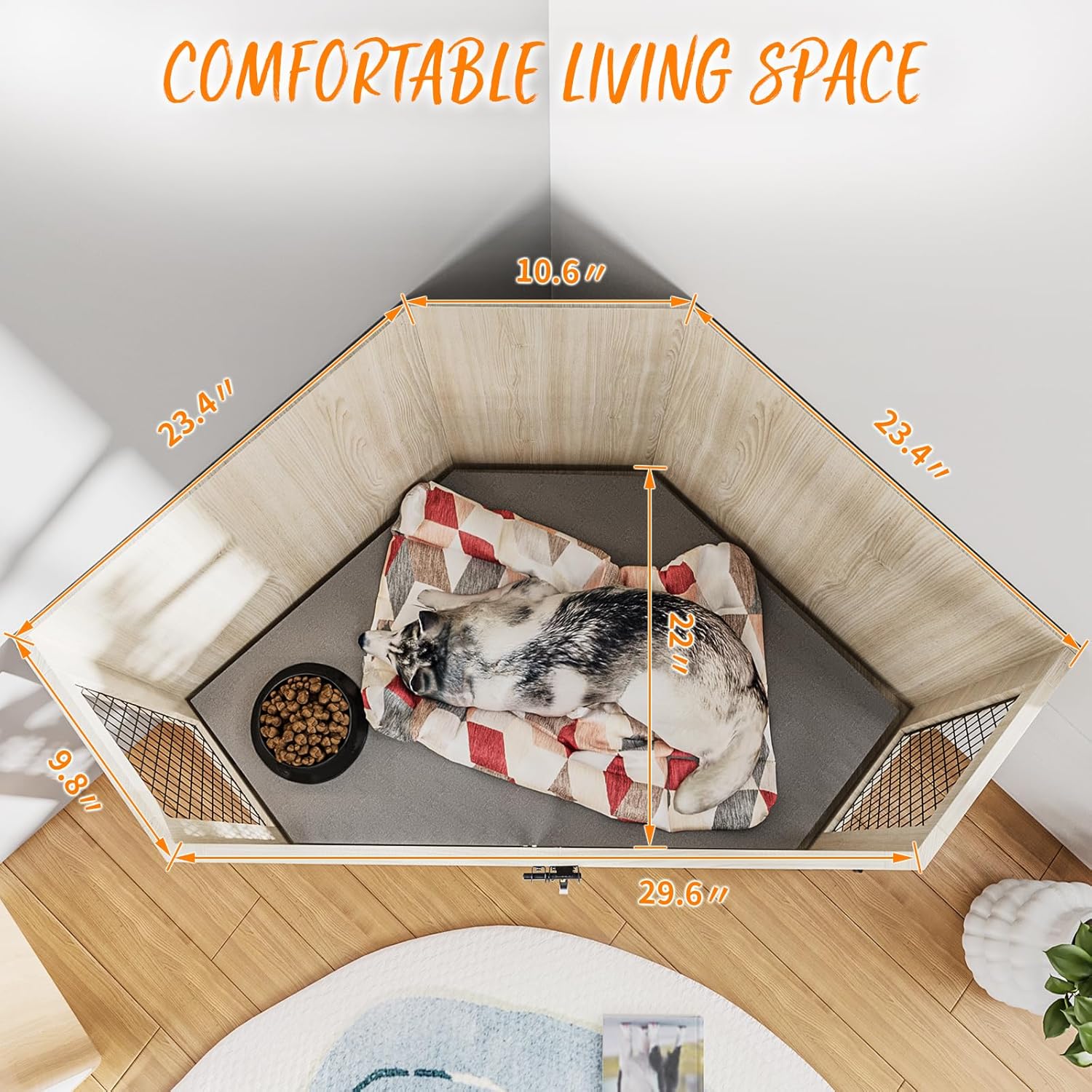 PUKAMI Corner Dog Crate Furniture,44/58inch Wooden Dog Kennel Furniture with Mesh,Decorative Wood Dog House for Indoor use,Dog Crate for Small/Medium/Large Dog,Perfect for Limited Room