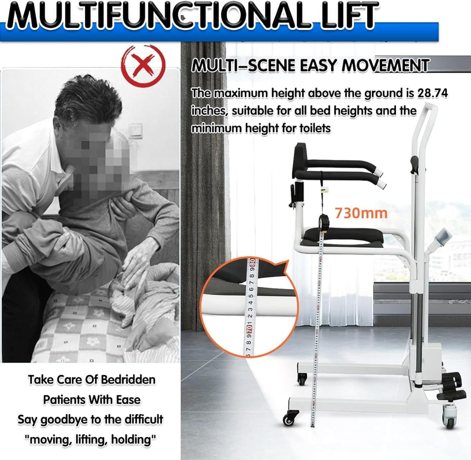 Electric Patient Lift Transfer Chair for Home, Lift Transfer Chair with 180° Split Seat and Bedpan/One Key Lift, Home Care Perfect for Daily Transfers at Home