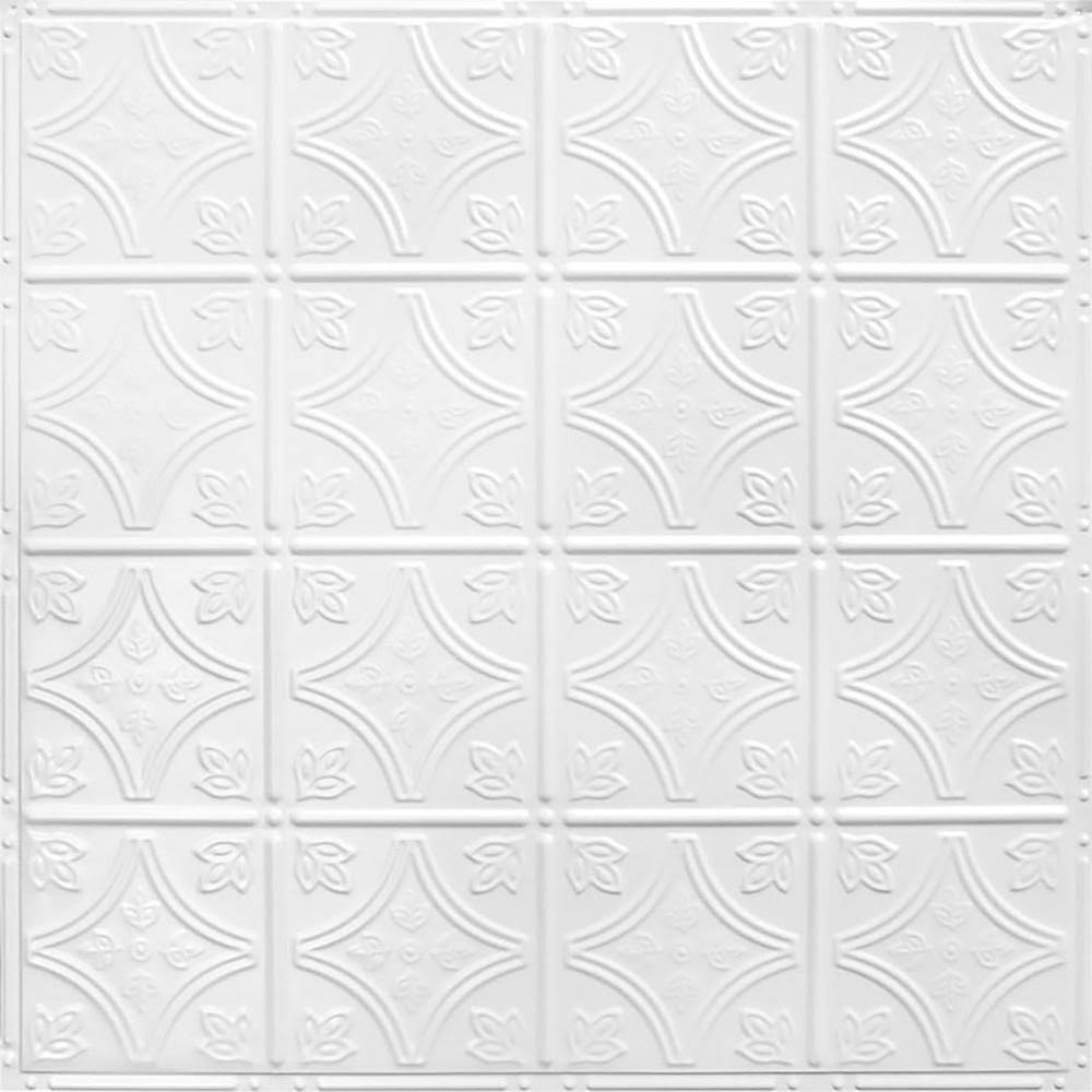 American Tin Ceilings Tin Backsplash 5-Pack Kit (2-Ft x 2-ft) in Bright White Satin- Pattern #3 | KIT5-B-P03-WBS