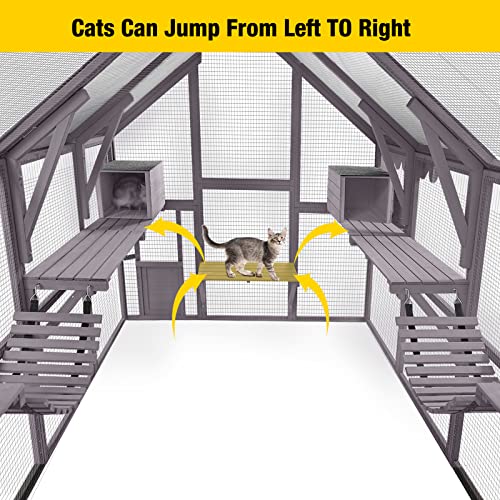 Aivituvin Catio Cat Enclosure Outdoor Cat Catio Large Cat Run with Bridges, Walks, Small Houses, Roof Cover 28.27ft