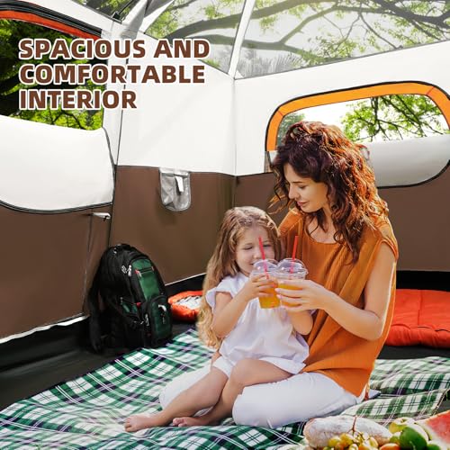 Camping Tent 6 Person Waterproof Windproof Pop-Up Family Tent with Top Rainfly, Mesh Windows, Double Layer, Carry Bag, Tents for Camping, Hiking, Sleepovers