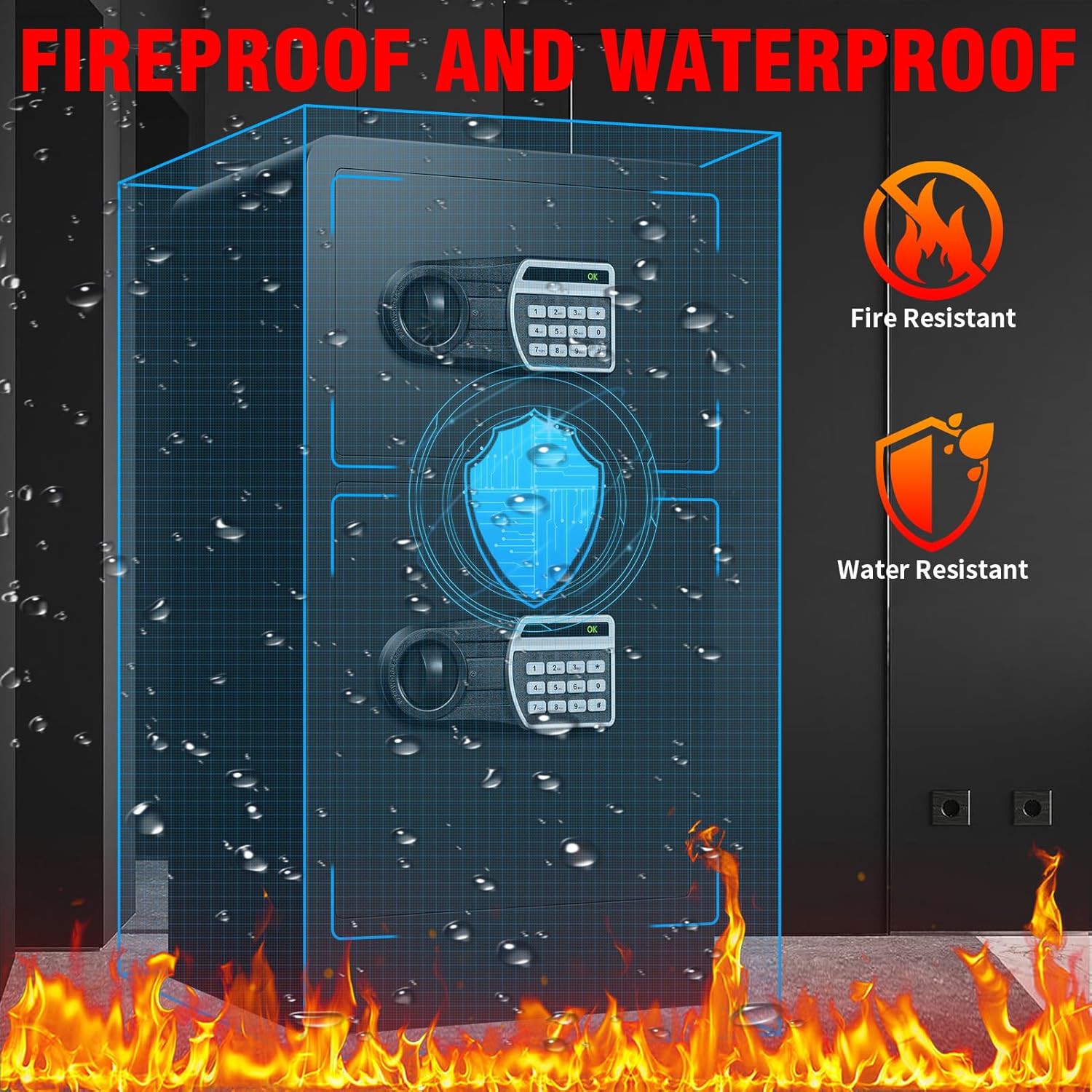 [True to Size] 6.1 CU FT Large Home Safe Box Fireproof Waterproof with Inner Hidden Lock Box- Security Safety Box with Digital Keypad and Key Lock Removable Shelf, Sensor Light for Documents