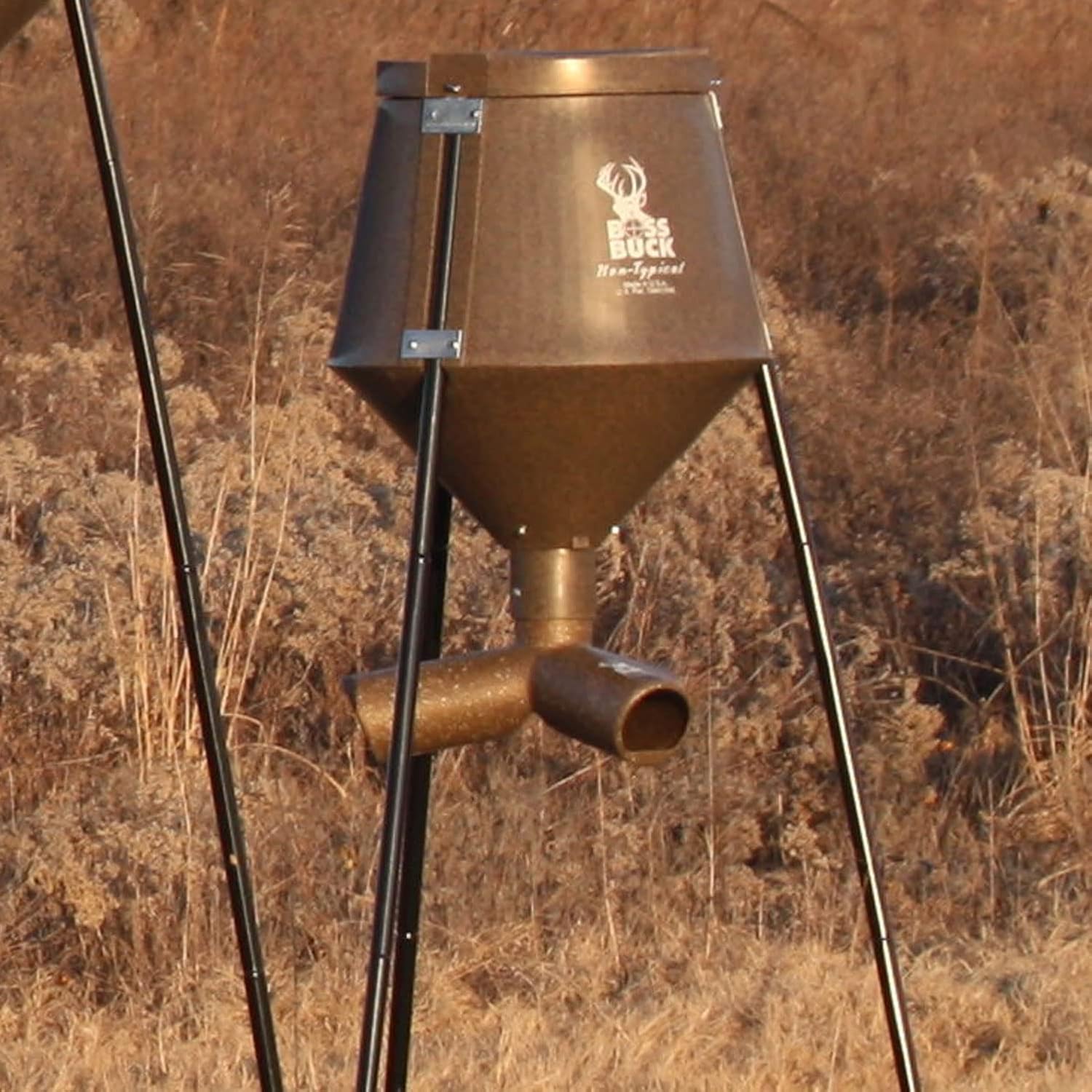 Boss Buck 200 Pounds Heavy Duty 2 Step Deer Feeder Drum with Protein 3 Feed Tube, Spinner, Auto Feed System for Outdoor, Wildlife and Deer Hunting