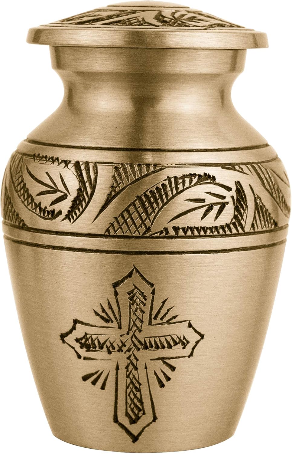 Trupoint Memorials Cremation Urns for Adult - Holds 0.75 Lbs. Per Mini Urn, 2.75" x 1.75" Mini Cremation Urns, Keepsake Burial Urns with Case & Bags - Cross Bronze.